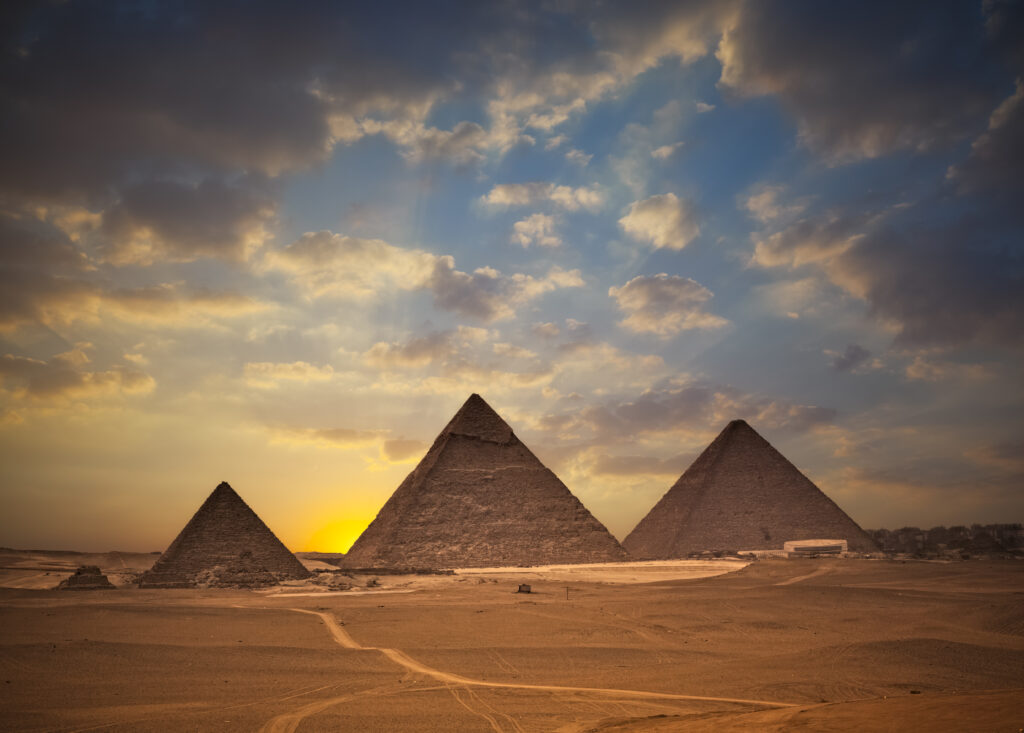 Pyramids of Giza at Sunset